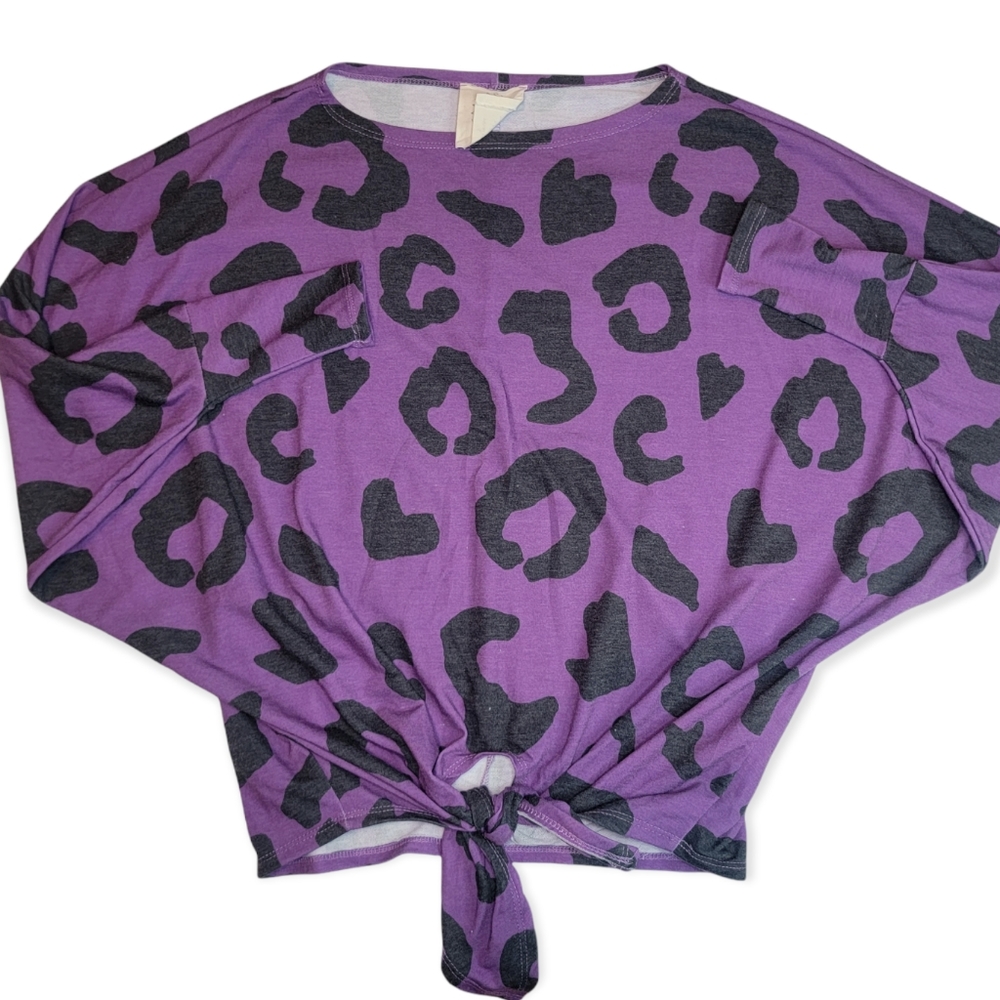 Fantastic Fawn Dolman Sleeve Waist Tie Animal Print Sweatshirt, EUC, sz Small